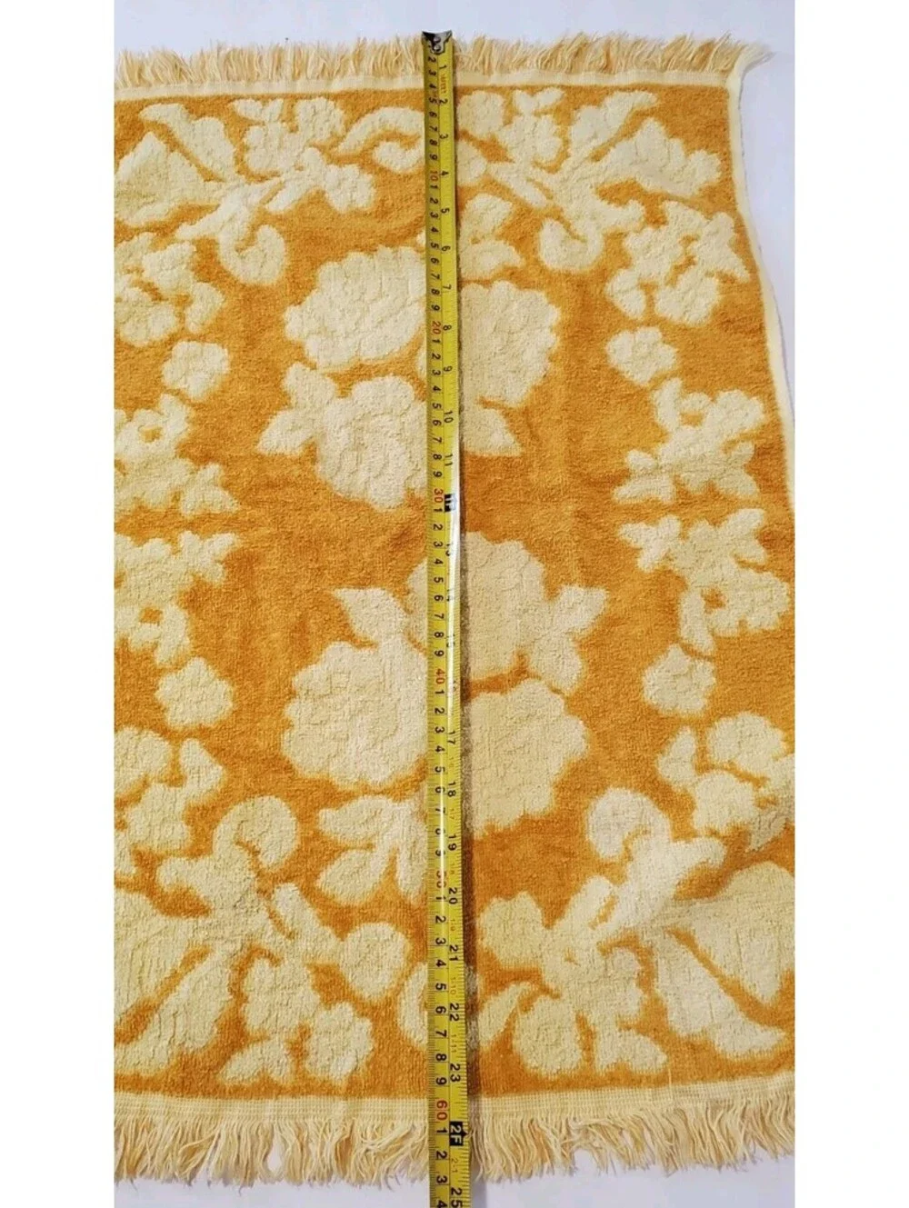 Vintage Cannon Monticello Hand Fringe Towel Yellow Gold Floral 1 Pc.